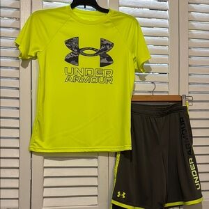 Under Armour Bright Yellow Tee and Dark Gray Shorts
